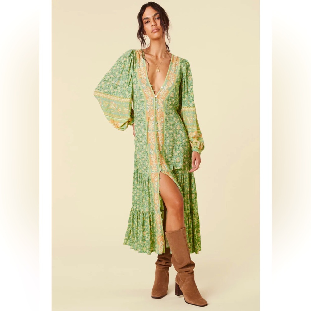SPELL Madame Peacock Gown in Emerald - Picture 3 of 10